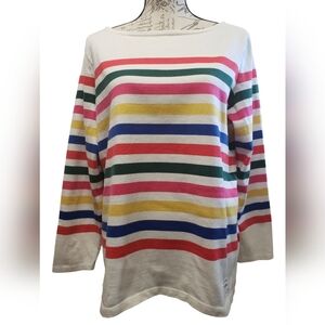 Talbots Plus 0X Authentic Pullover Colorful Striped Long Sleeve Ivory Shirt